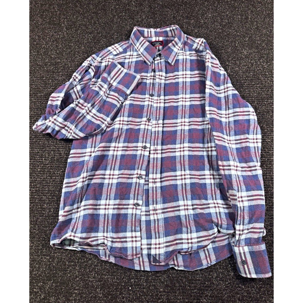 UNTUCKit Barrington Mens XL Slim Fit Flannel Plaid 100% Cotton Shirt Burg Navy